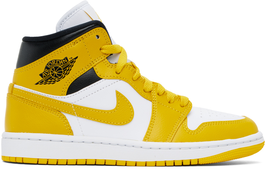 White & Yellow Air Jordan 1 Mid Sneakers