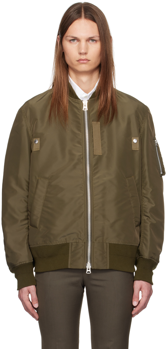 Shop Sacai Khaki Nylon Bomber Jacket In 826 Olive