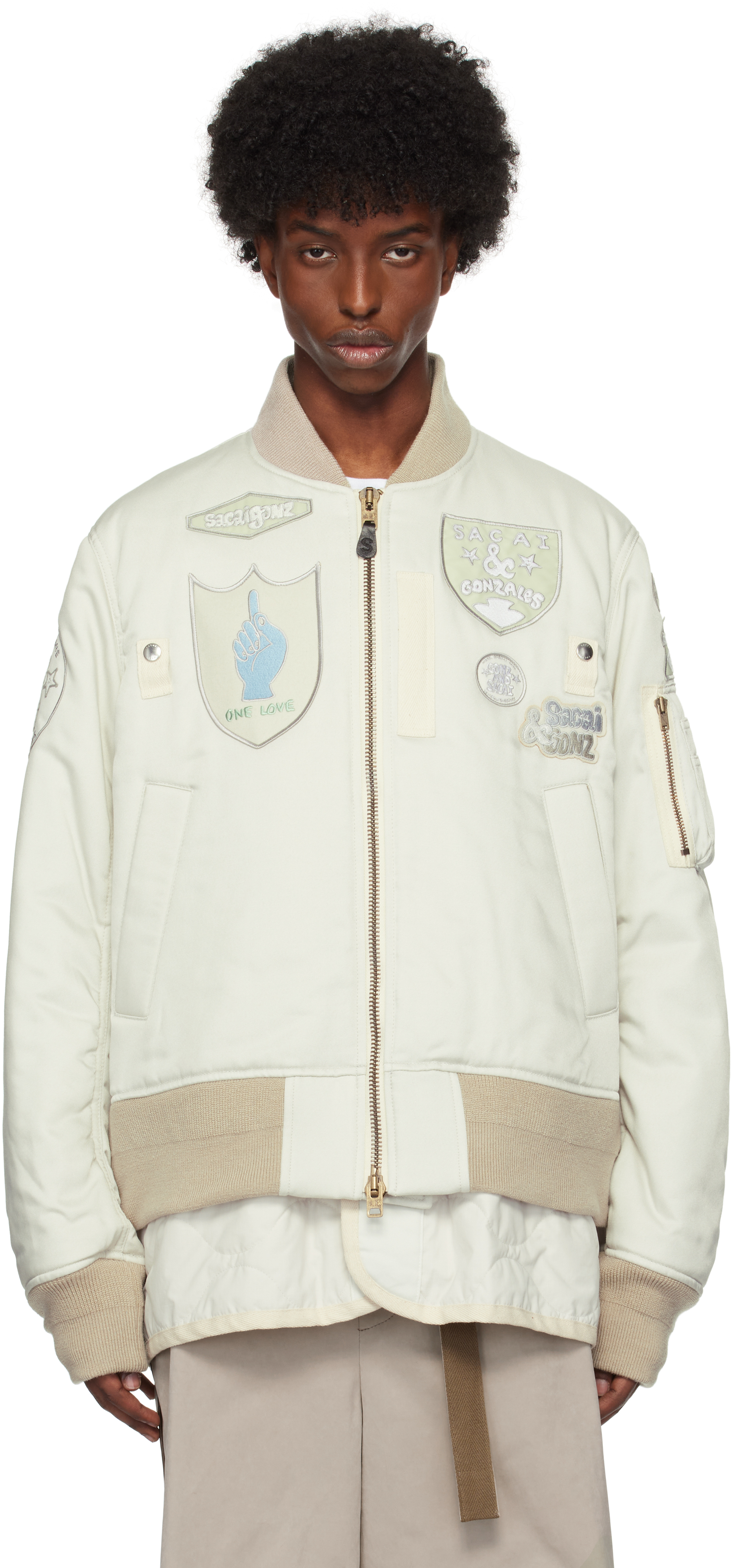 Sacai Off-white Spiewak & Gonz Edition Multi Patch Bomber Jacket In 376 L/gray