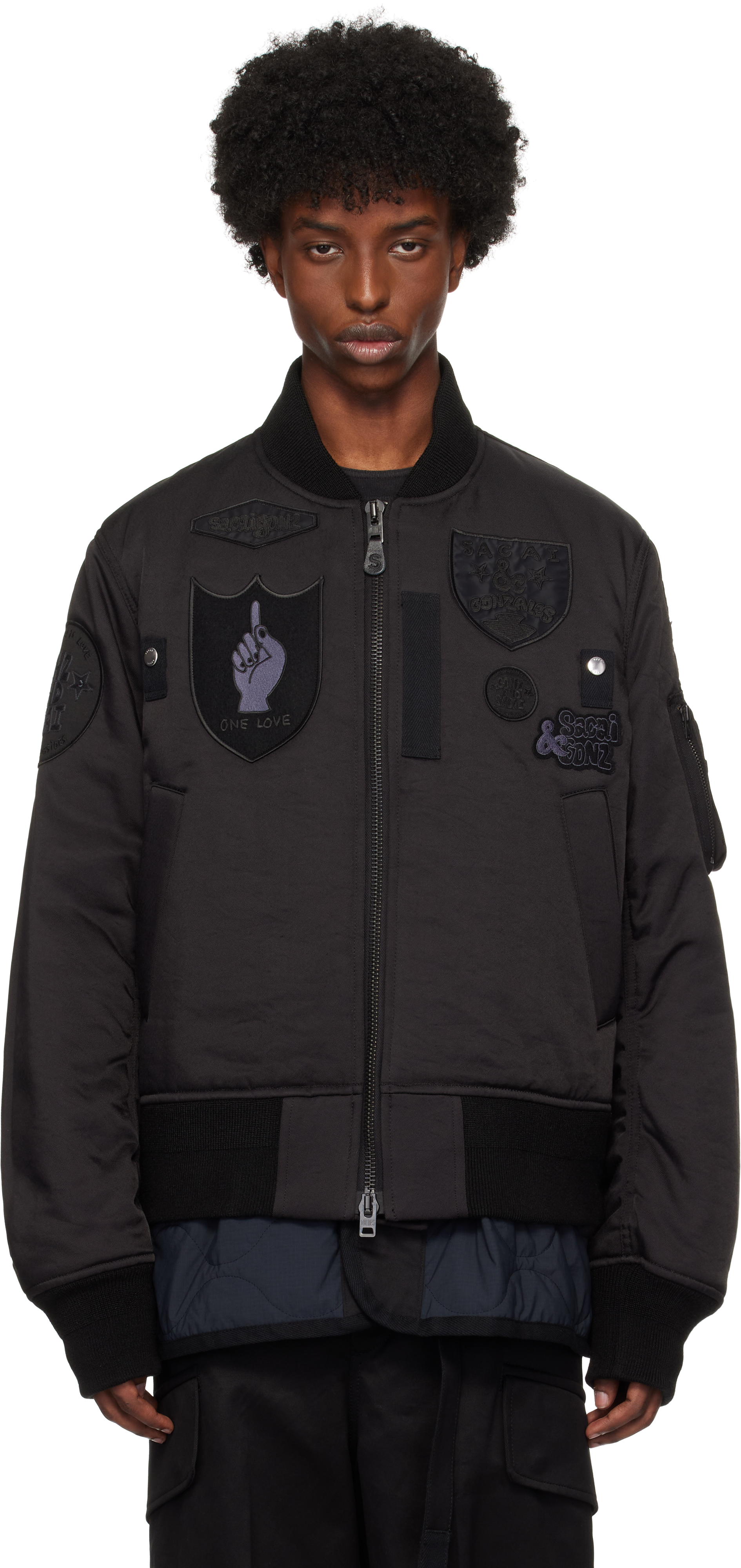 Sacai Black Spiewak & Gonz Edition Multi Patch Bomber Jacket In 001 Black