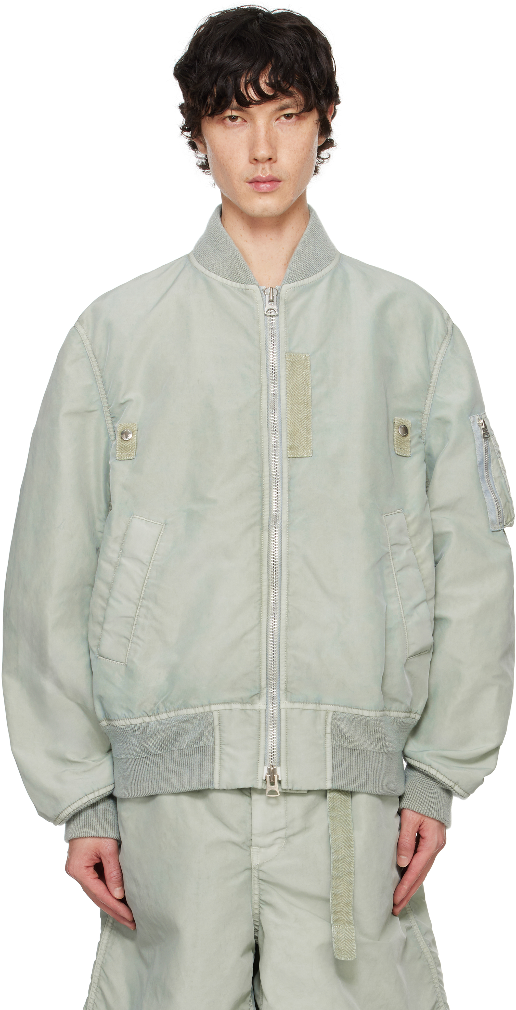 Shop Sacai Green Garment Dye Nylon Twill Bomber Jacket In 589 L/green