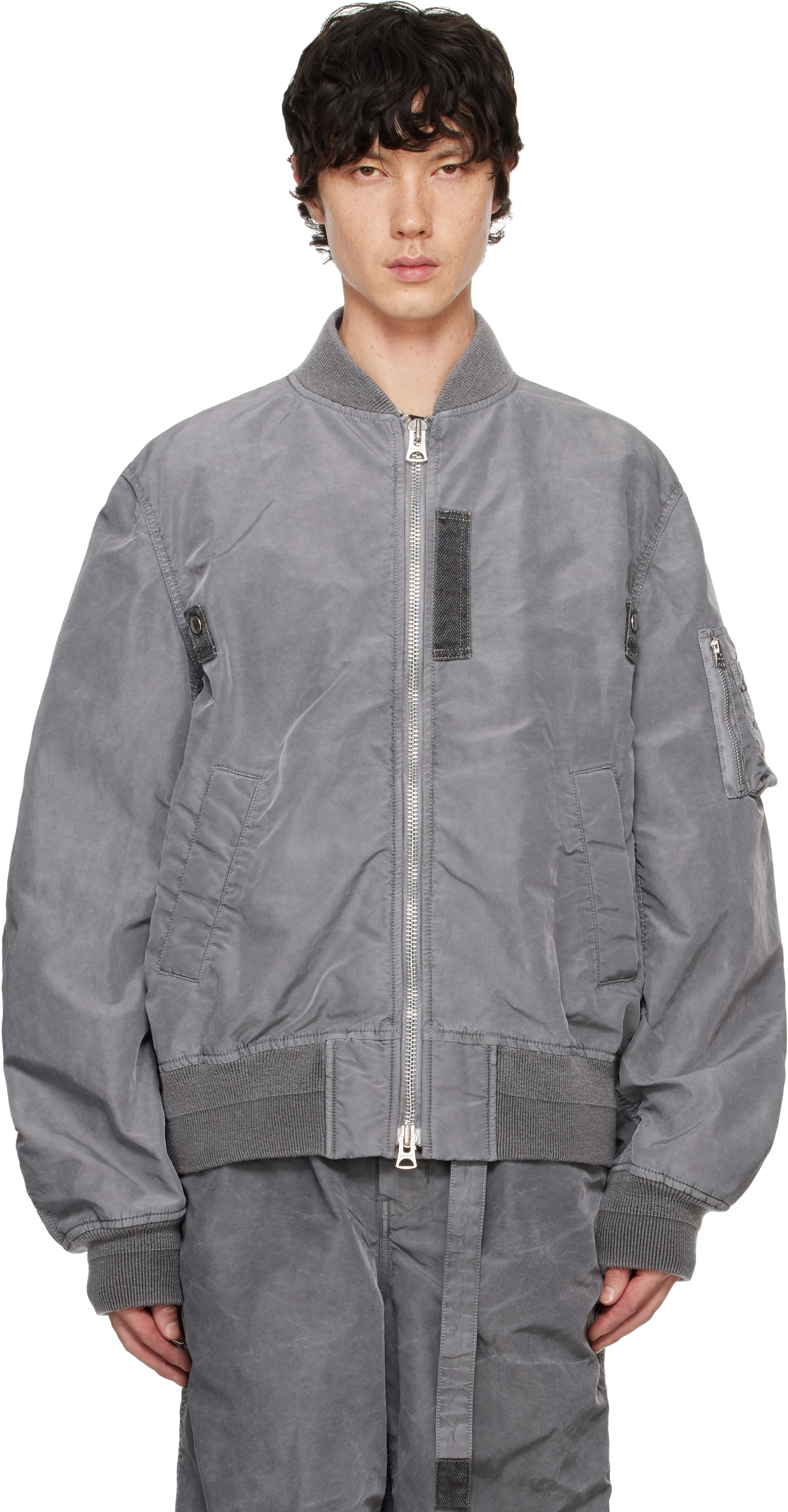 Shop Sacai Gray Garment Dye Nylon Twill Bomber Jacket In 001 Black