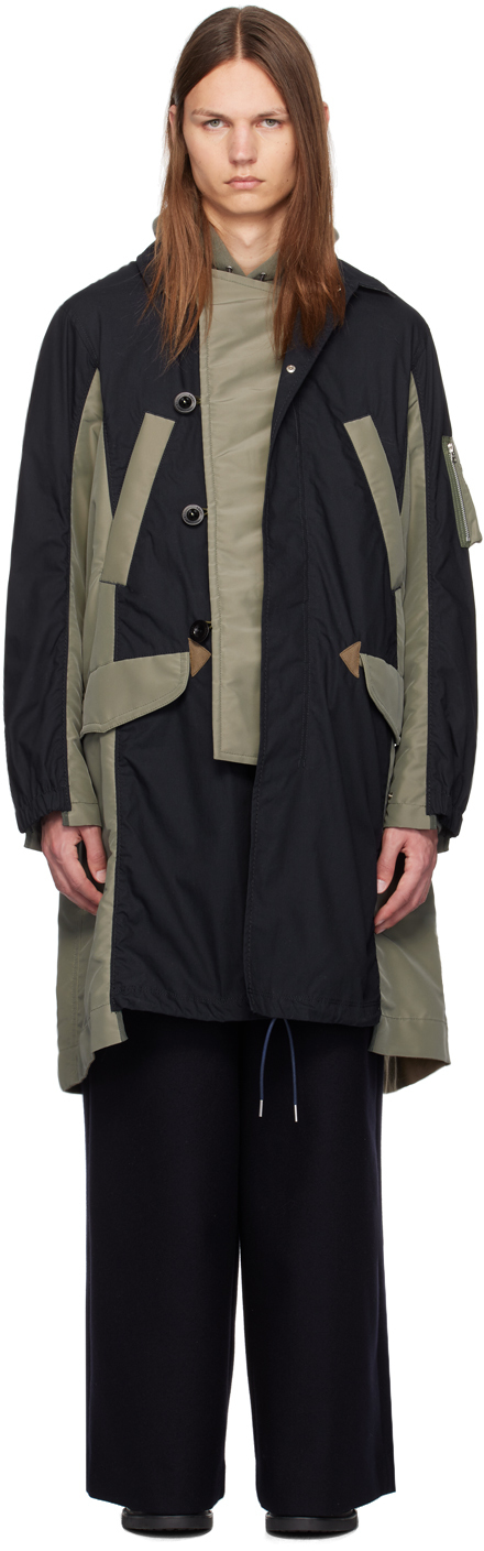 Shop Sacai Navy & Khaki Military Coat In 212 Navyxkhaki