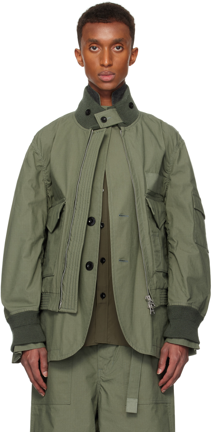 Sacai Khaki Ripstop Jacket In 840 B/khaki