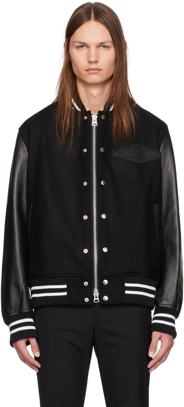 Shop Sacai Black Gonz Edition Leather Bomber Jacket In 001 Black