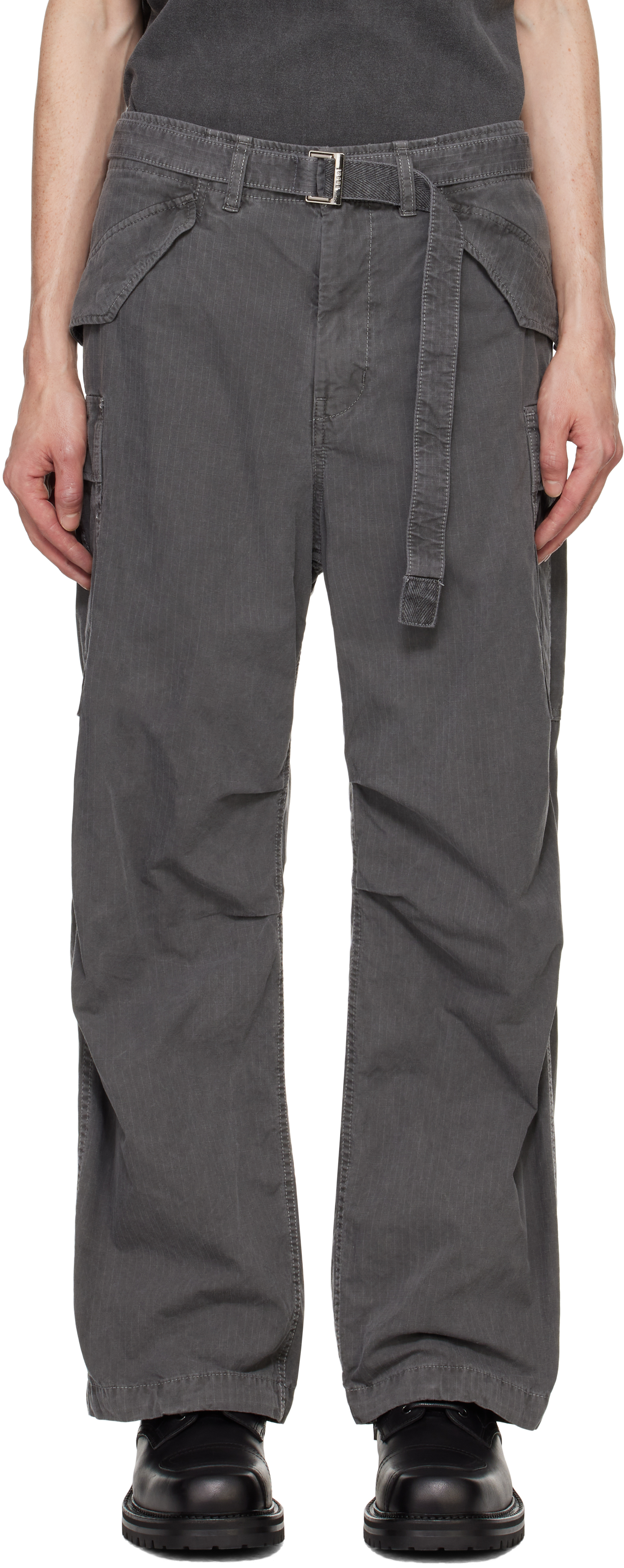 Gray Garment Dye Rip Stop Cargo Pants