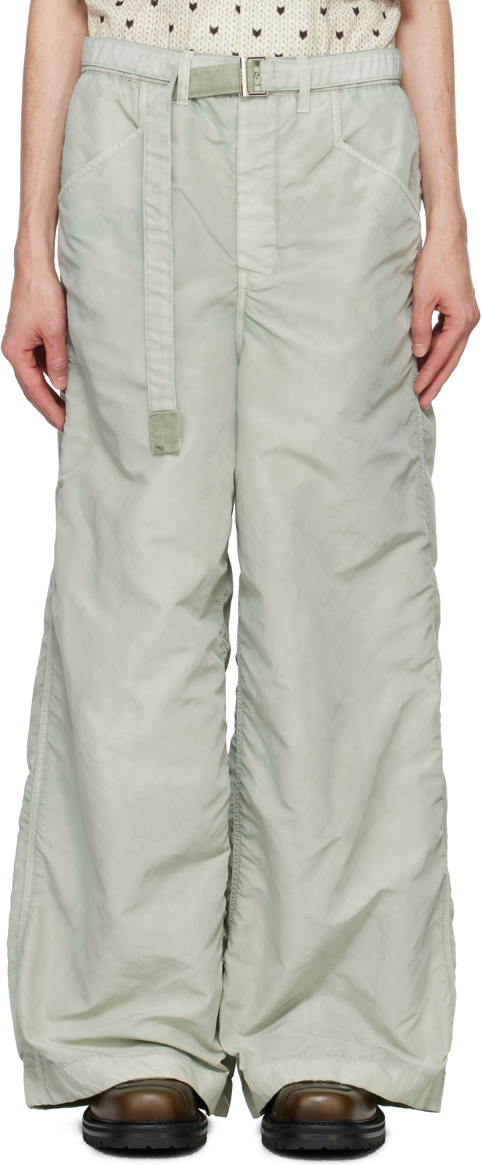 Shop Sacai Green Nylon Twill Trousers In 589 L/green