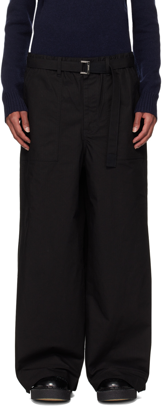 Shop Sacai Black Ripstop Trousers In 001 Black