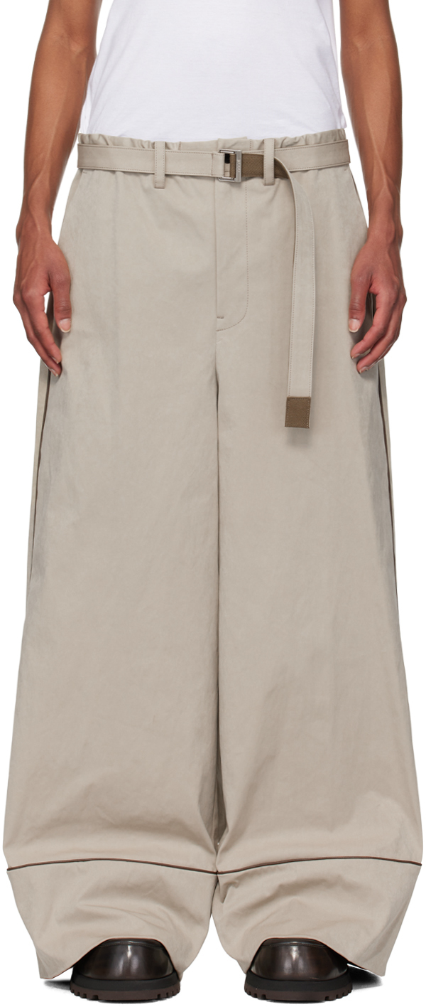 Sacai Beige Faux-suede Trousers In 651 Beige