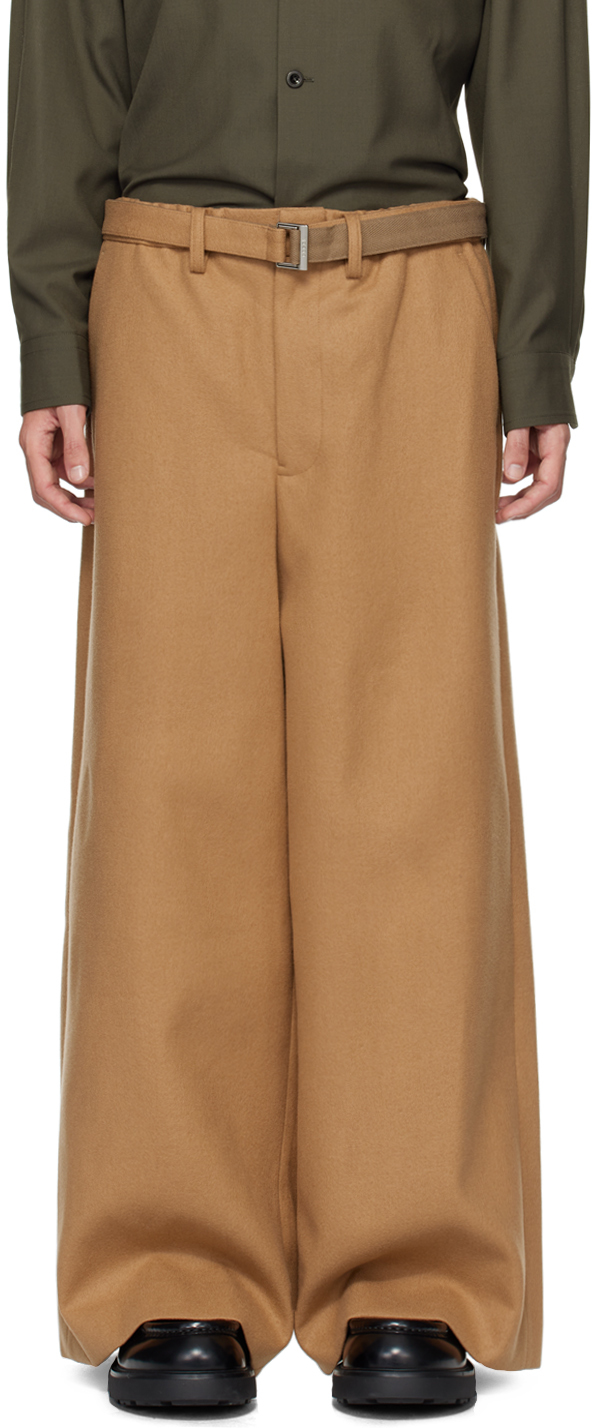 Shop Sacai Beige Wool Trousers In 651 Beige