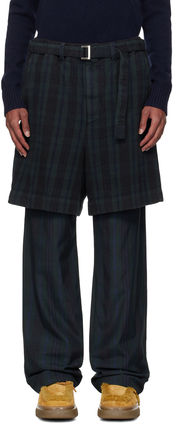 Sacai Black & Green Plaid Trousers In 001 Black