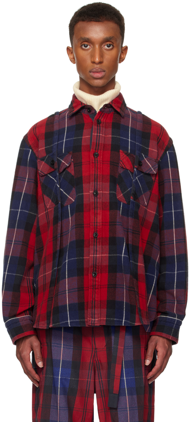 Shop Sacai Ssense Exclusive Red Plaid Shirt In 751 Red