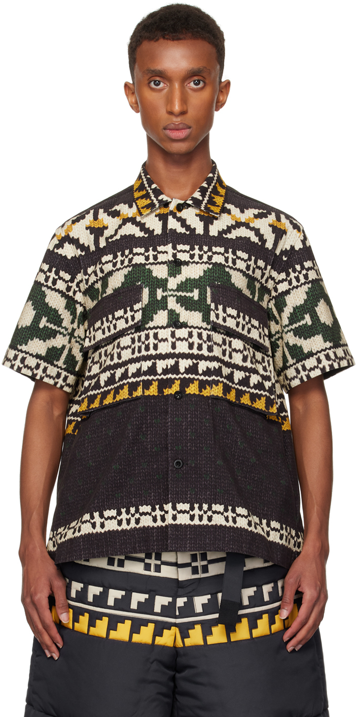 Shop Sacai Black & Green Knit Print Shirt In 013 Blackxgreen