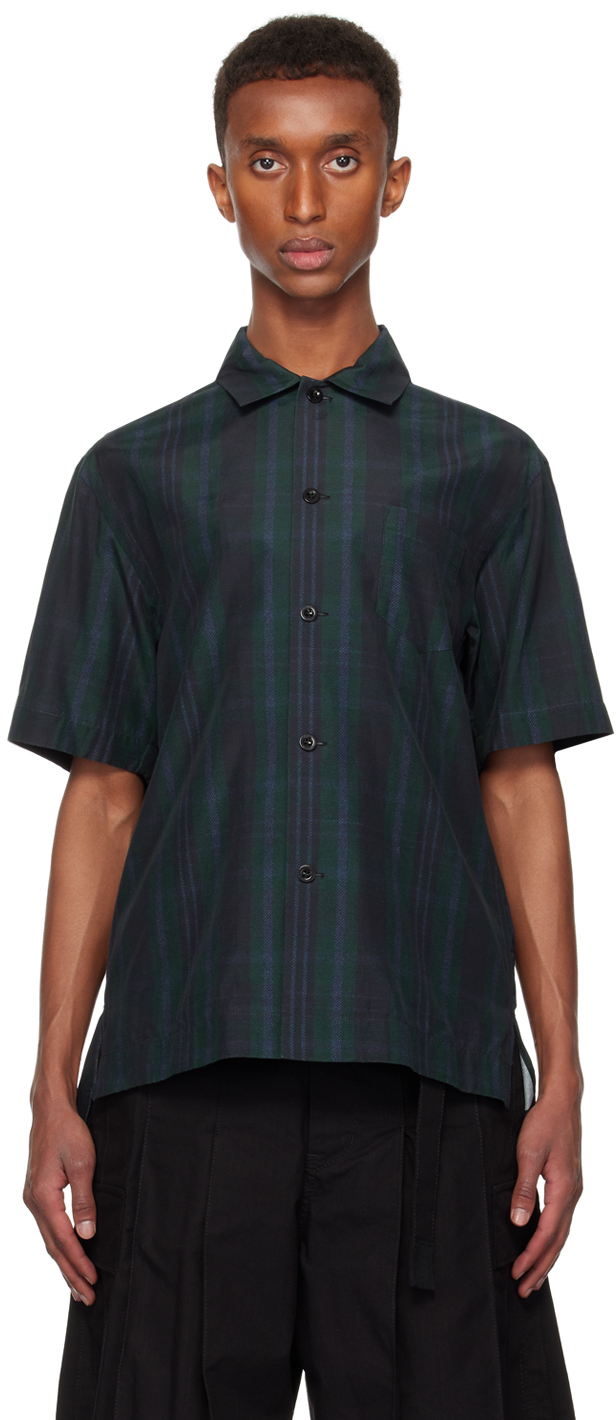 Sacai Black & Green Plaid Shirt