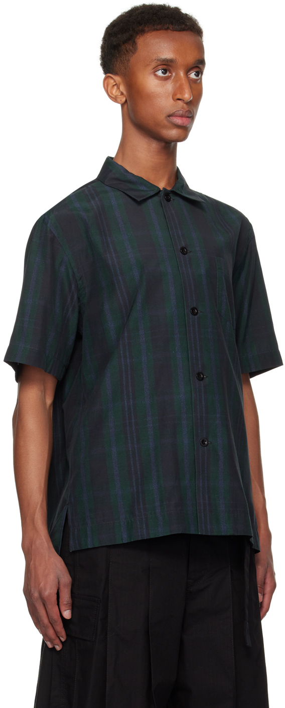 Sacai Black & Green Plaid Shirt In Green