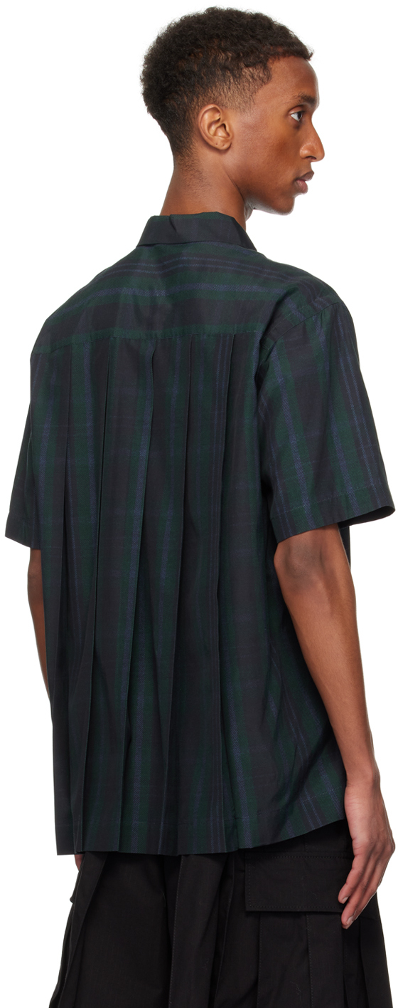 Sacai Black & Green Plaid Shirt In Green