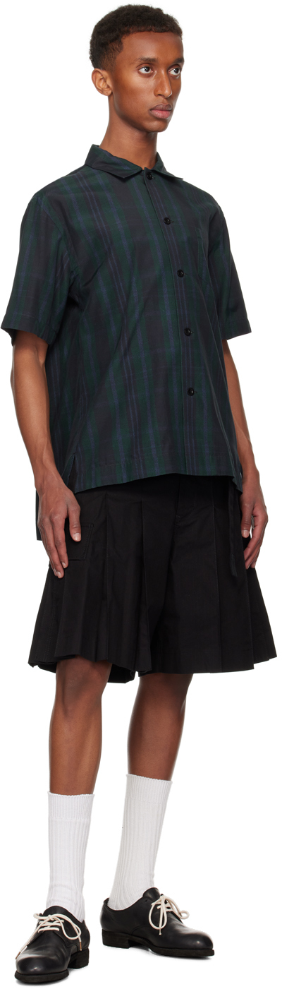 Sacai Black & Green Plaid Shirt In Green