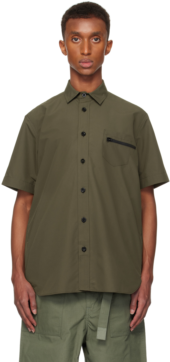 Sacai Khaki Ripstop Shirt In 501 Khaki