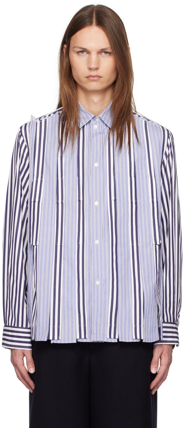 Shop Sacai Blue Pleated Shirt In 922 Stripe Mix