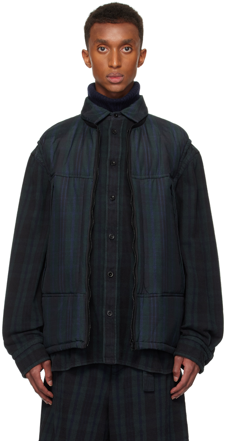 Sacai Black & Green Plaid Jacket In 001 Black