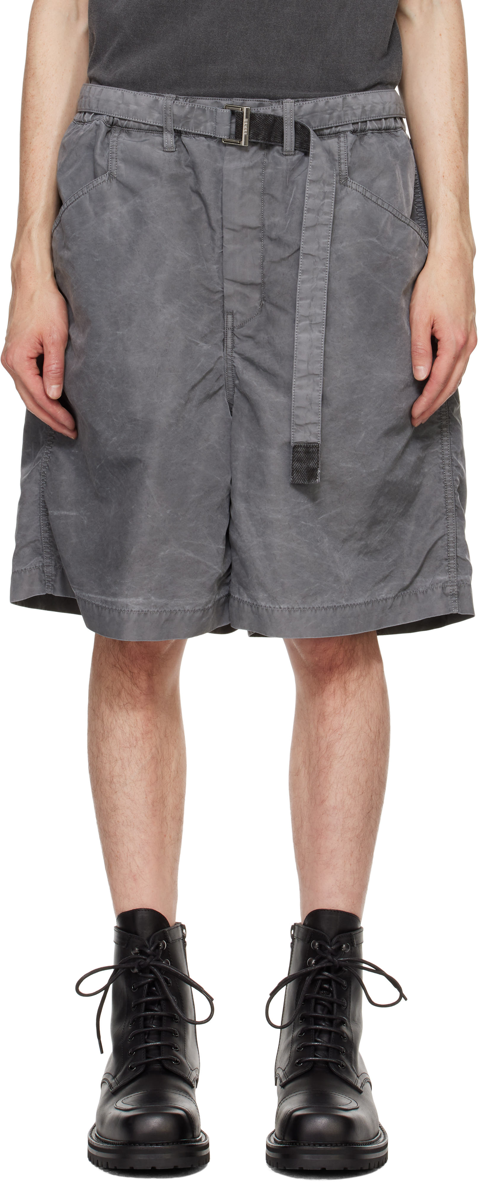 Gray Nylon Twill Shorts