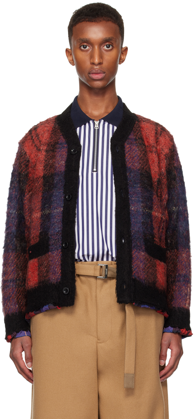 Shop Sacai Ssense Exclusive Red Check Cardigan In 751 Red