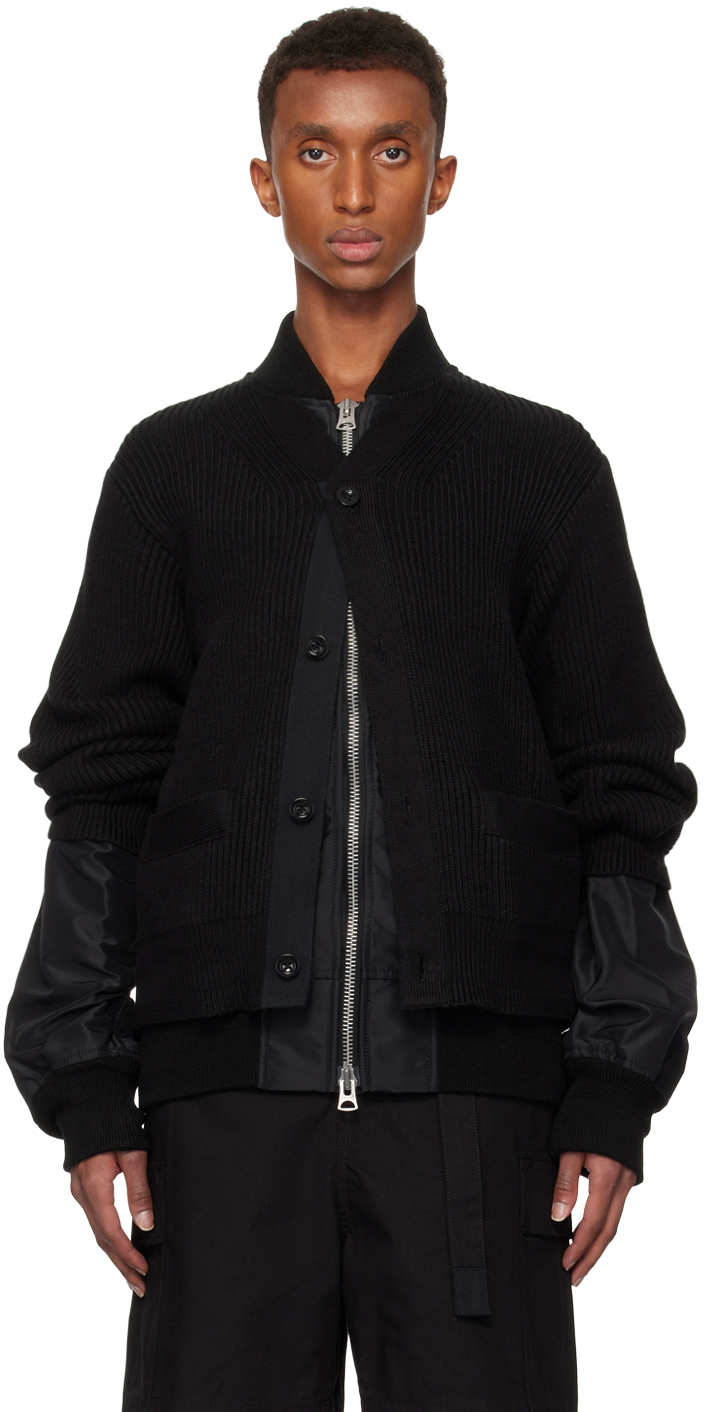 Shop Sacai Black Nylon Knit Cardigan In 001 Black