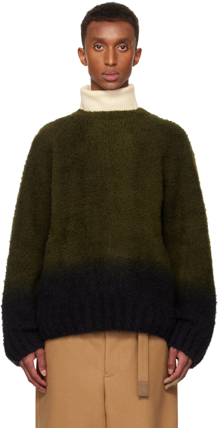 Green & Black Gradation Dye Knit Sweater