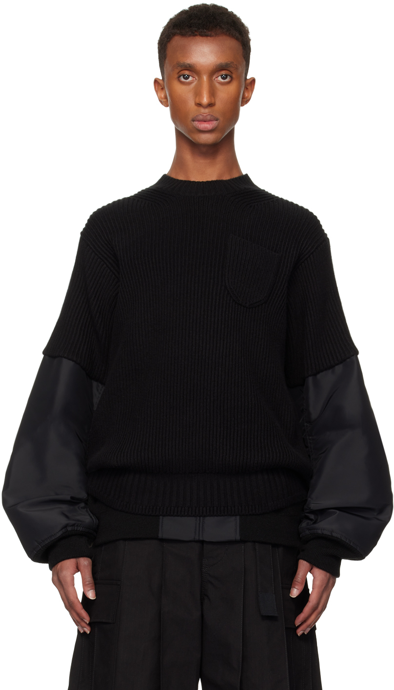 Shop Sacai Black Nylon Twill Knit Sweater In 001 Black