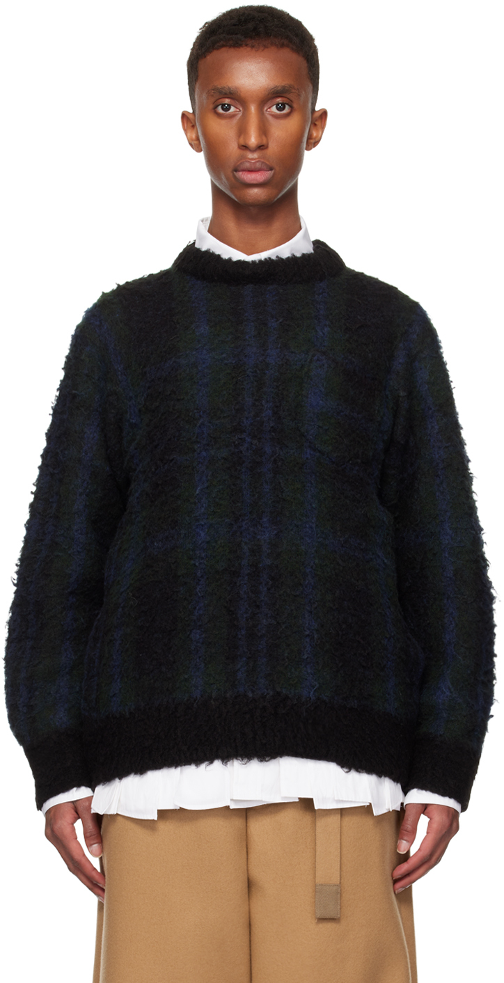 SACAI BLACK PLAID KNIT SWEATER 