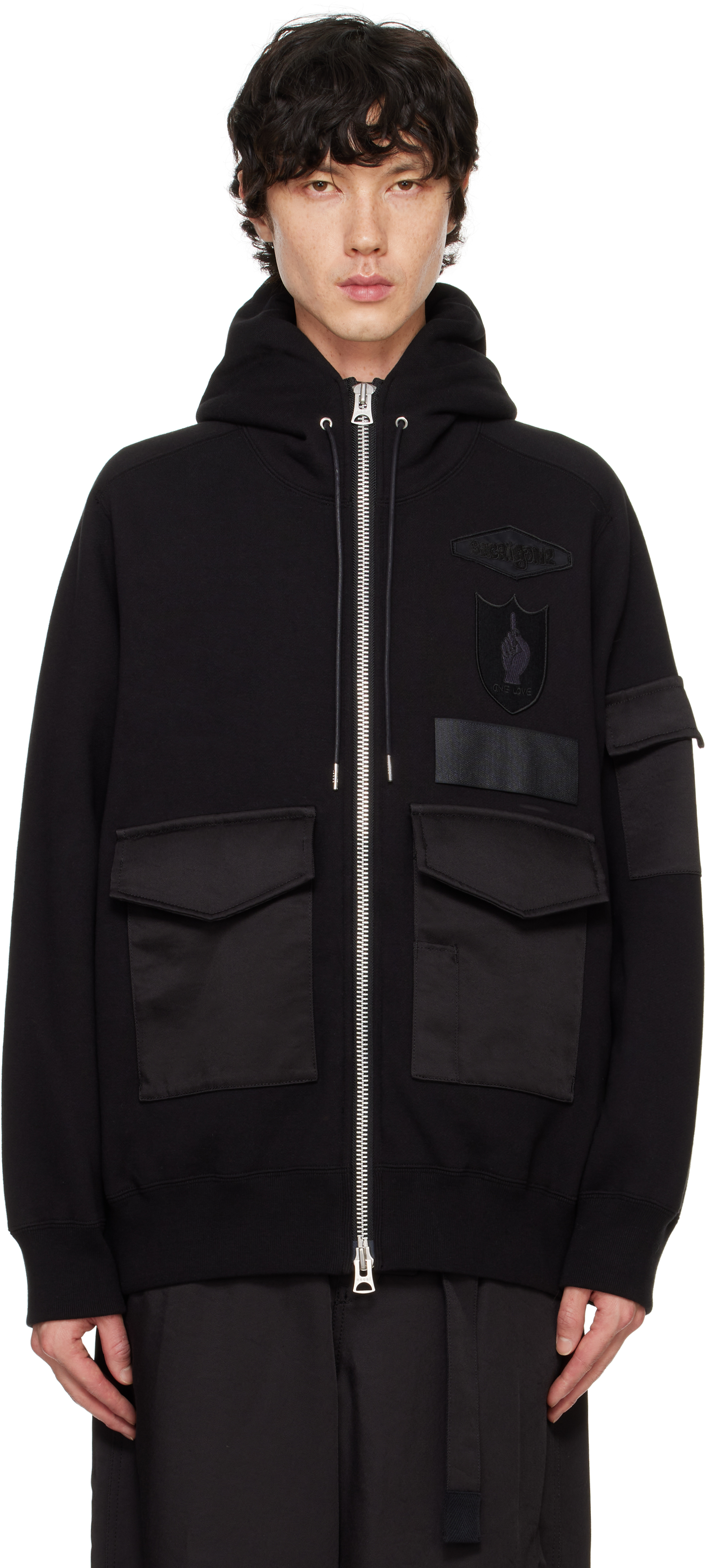 Shop Sacai Black Spiewak & Gonz Edition Multi Patch Cotton Jersey Hoodie In 001 Black