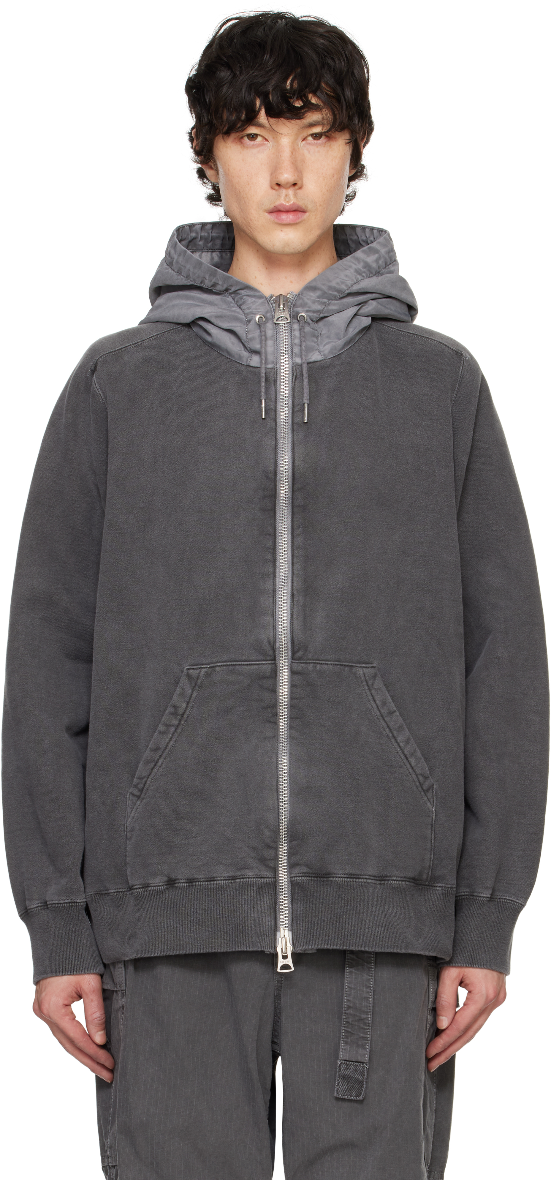 Shop Sacai Gray Garment Dye Cotton Jersey Hoodie In 001 Black