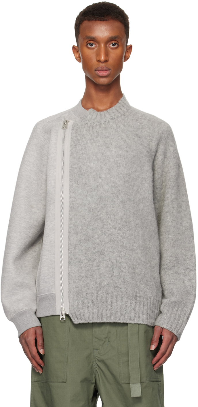 Shop Sacai Gray Zip Sweater In 376 L/gray