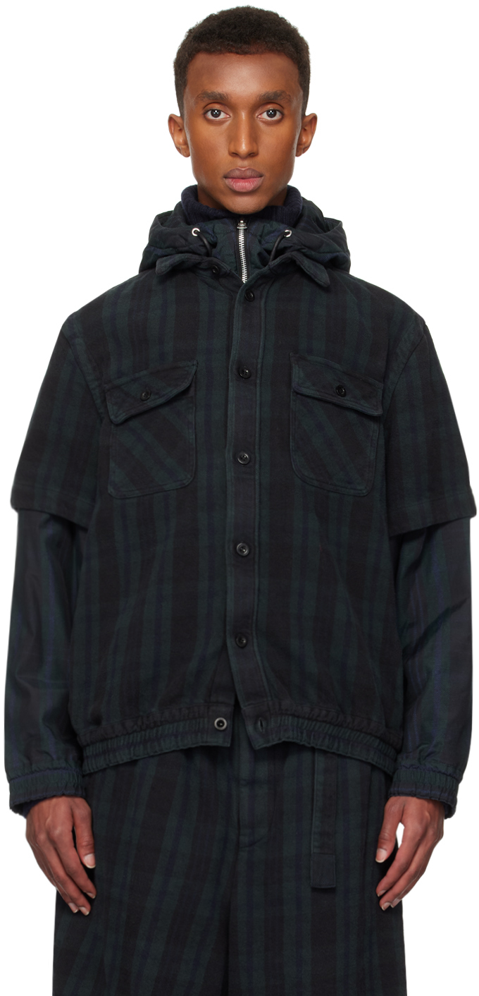 Sacai Black & Green Plaid Jacket In 001 Black