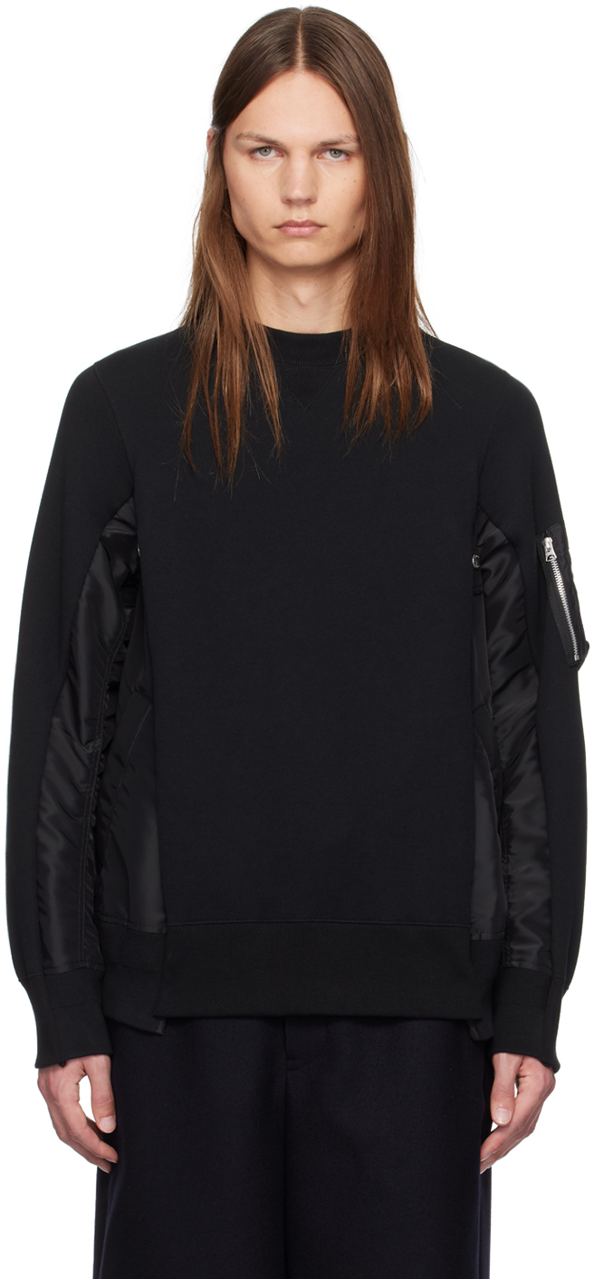 sacai: ブラック パネル スウェットシャツ | SSENSE 日本