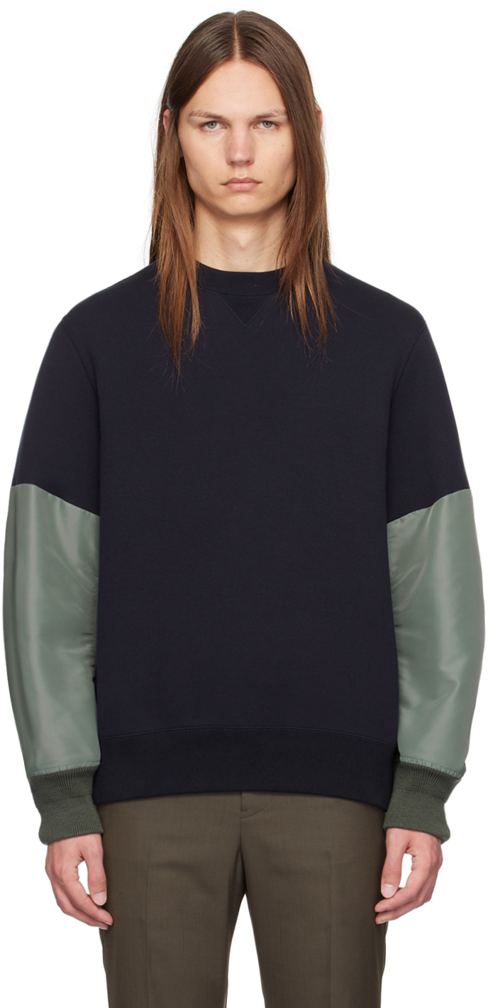 SACAI NAVY & KHAKI PANELED SWEATSHIRT 