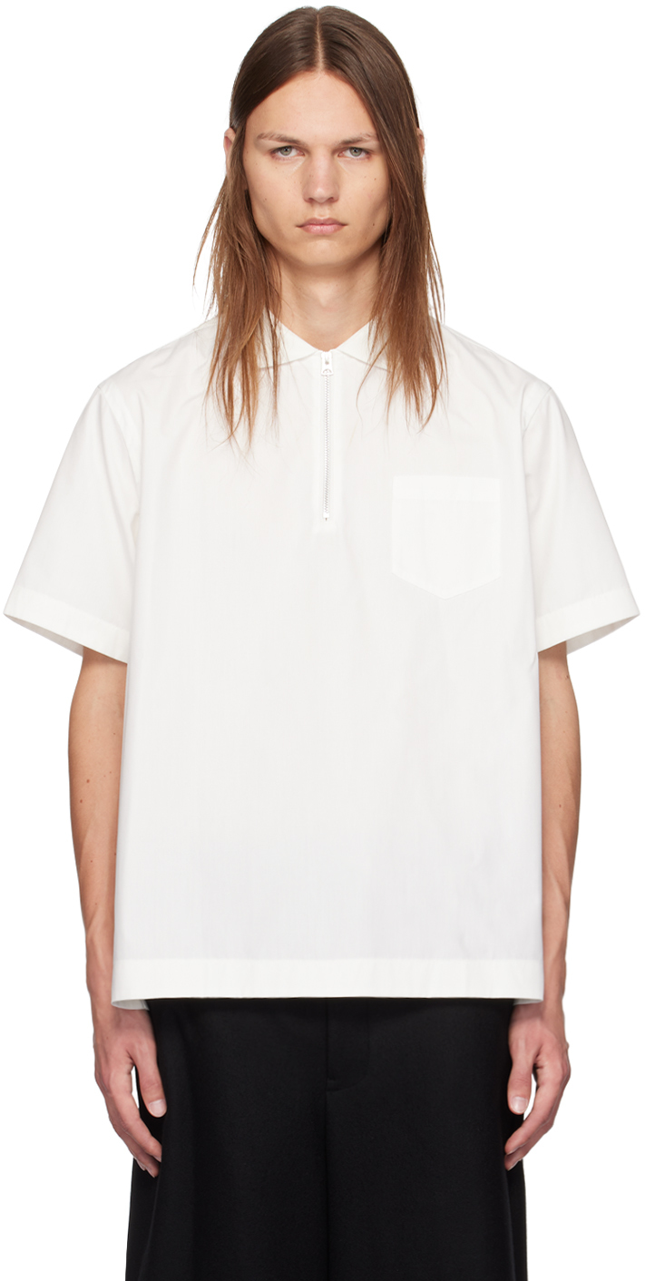 Shop Sacai White Half-zip Polo In 151 Off White