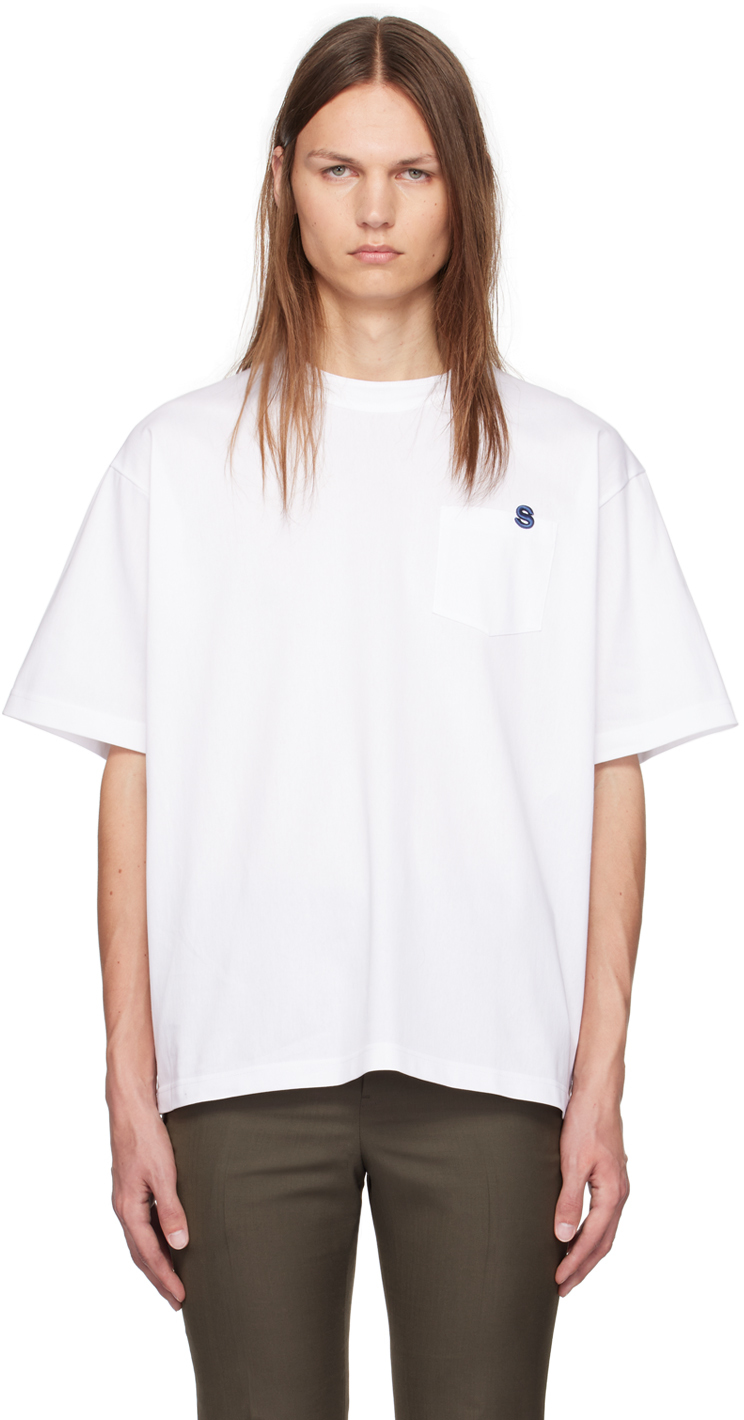 Sacai T-shirt With Embroidered Logo In 101 White