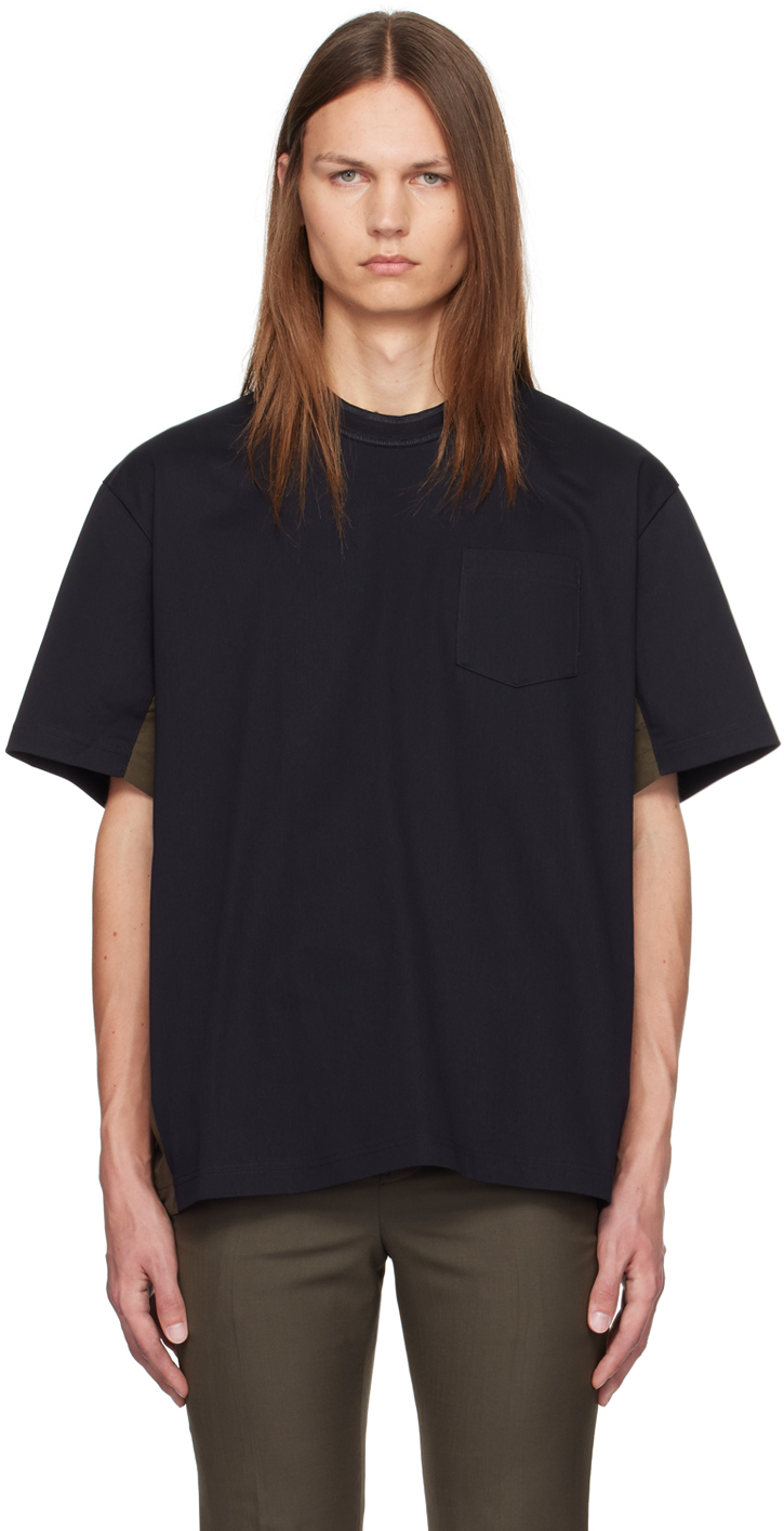 Shop Sacai Navy & Khaki Paneled T-shirt In 212 Navyxkhaki