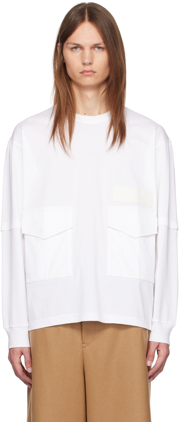 Shop Sacai White Flap Pocket Long Sleeve T-shirt In 101 White