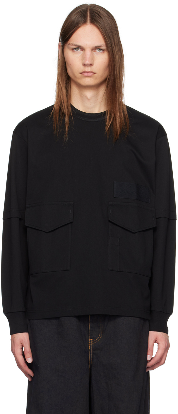 Shop Sacai Black Flap Pocket Long Sleeve T-shirt In 001 Black