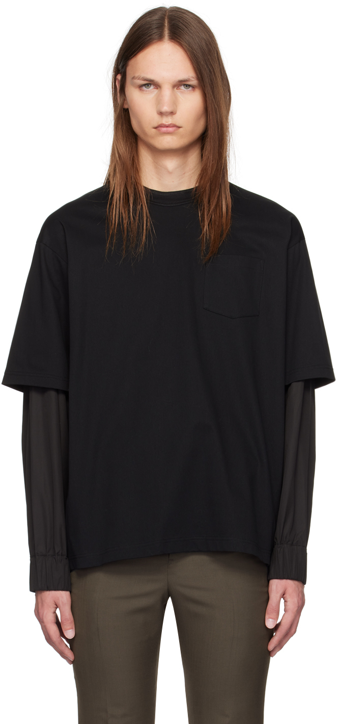 Shop Sacai Black Layered Long Sleeve T-shirt In 001 Black