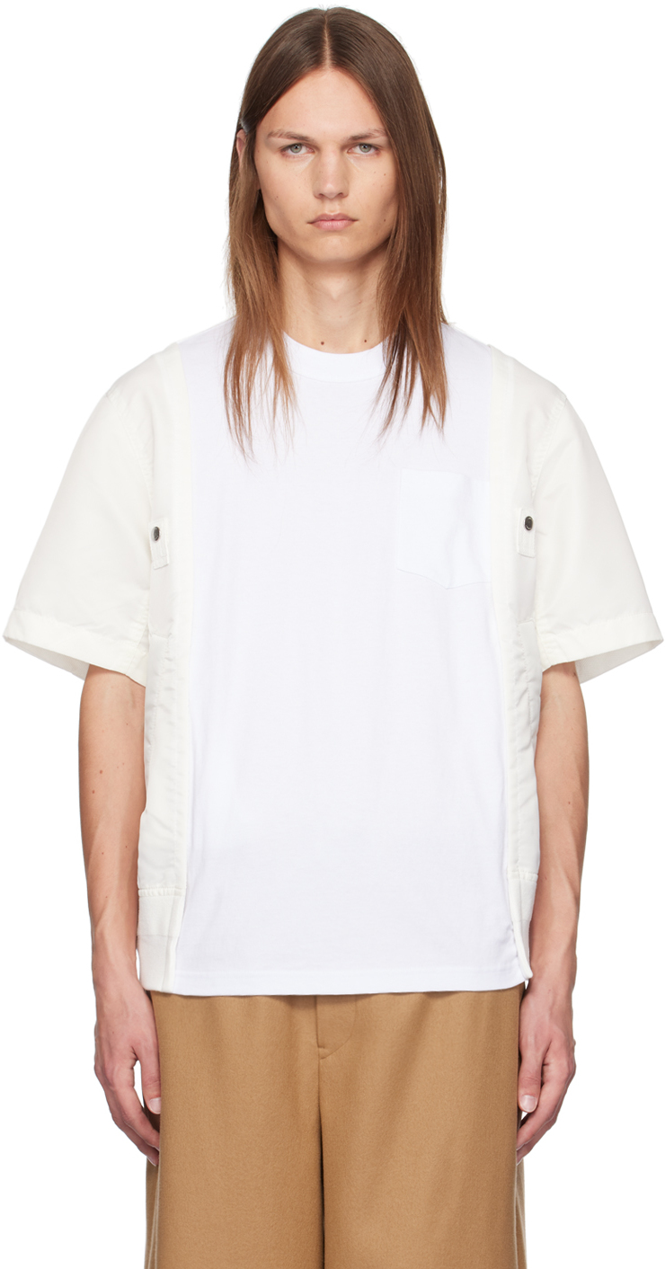 Shop Sacai White Paneled T-shirt In 151 Off White