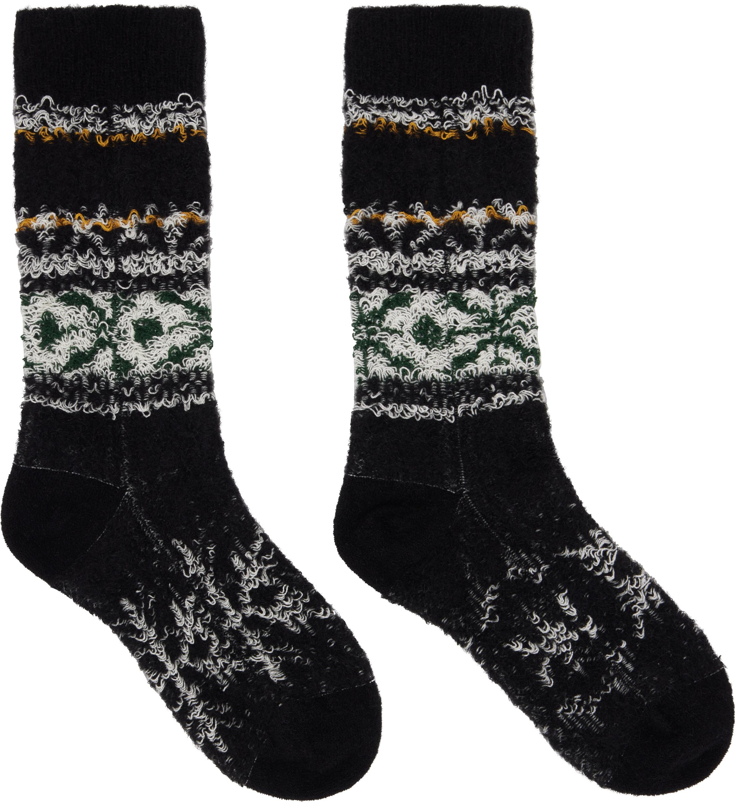 Shop Sacai Black Pattern Knit Jacquard Socks In 025 Black Mix