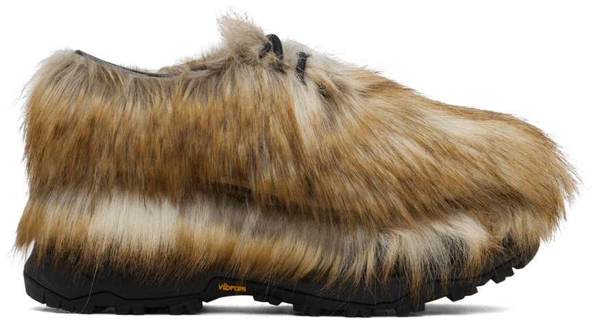 SACAI BEIGE FAUX-FUR DERBYS 