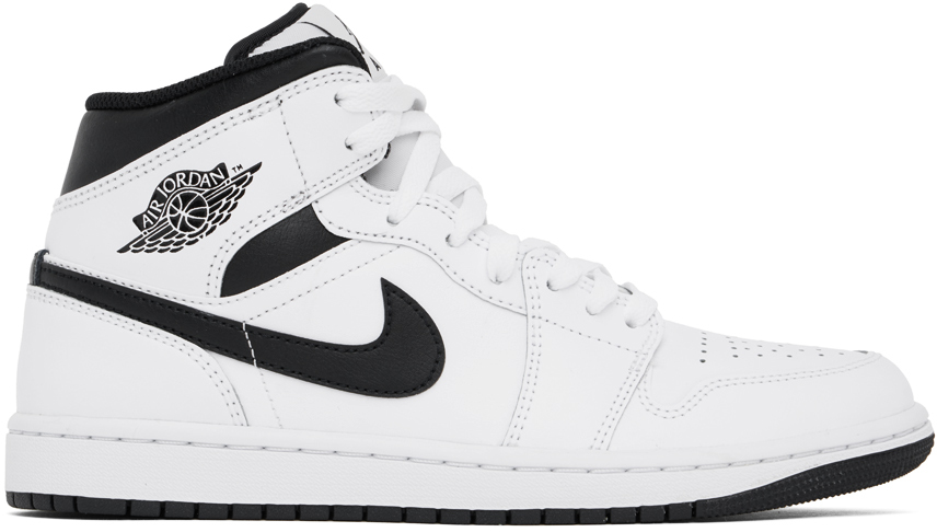 NIKE WHITE & BLACK AIR JORDAN 1 MID SNEAKERS 