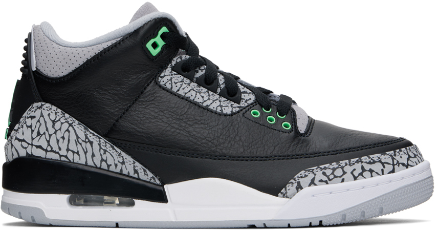 Shop Nike Black Air Jordan 3 Retro Sneakers In Black/green Glow-wol