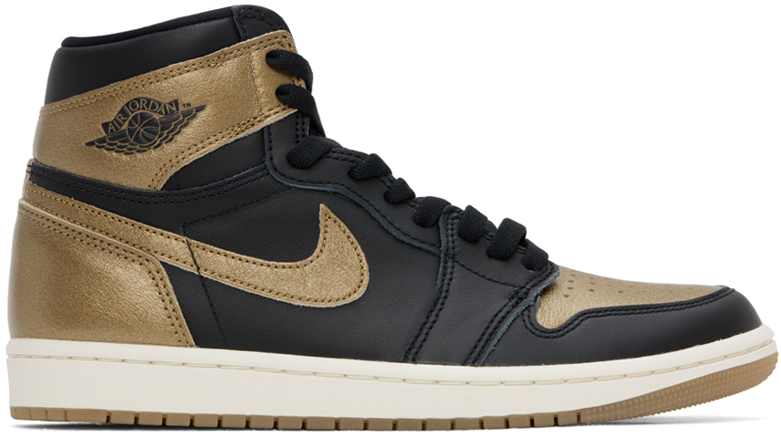 Shop Nike Black & Gold Air Jordan 1 High Og Sneakers In Black/metallic Gold-