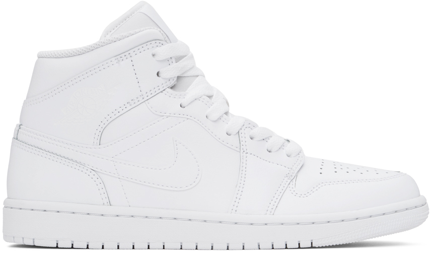 Shop Nike White Air Jordan 1 Mid Sneakers In White/white-white