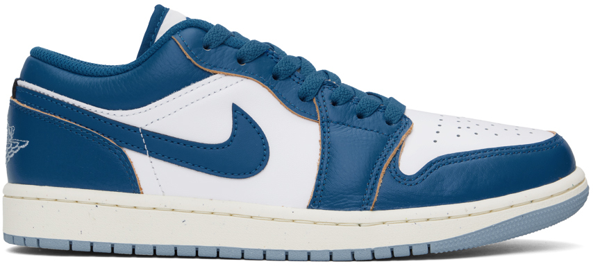 White & Blue Air Jordan 1 Low SE Sneakers by Nike Jordan on Sale